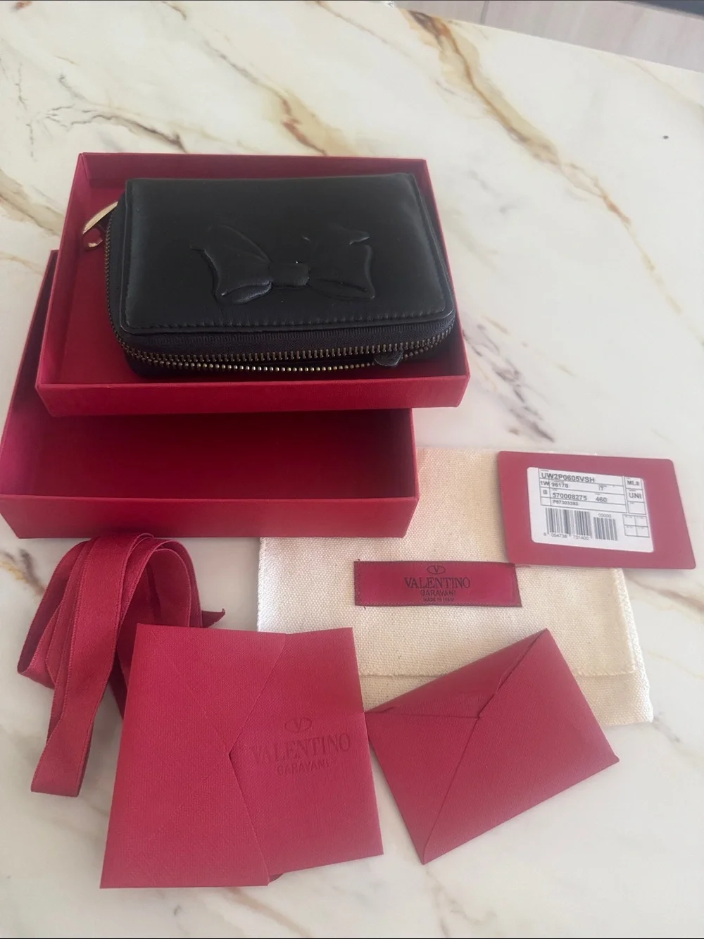 Valentino Black Leather Bow Zip wallet new